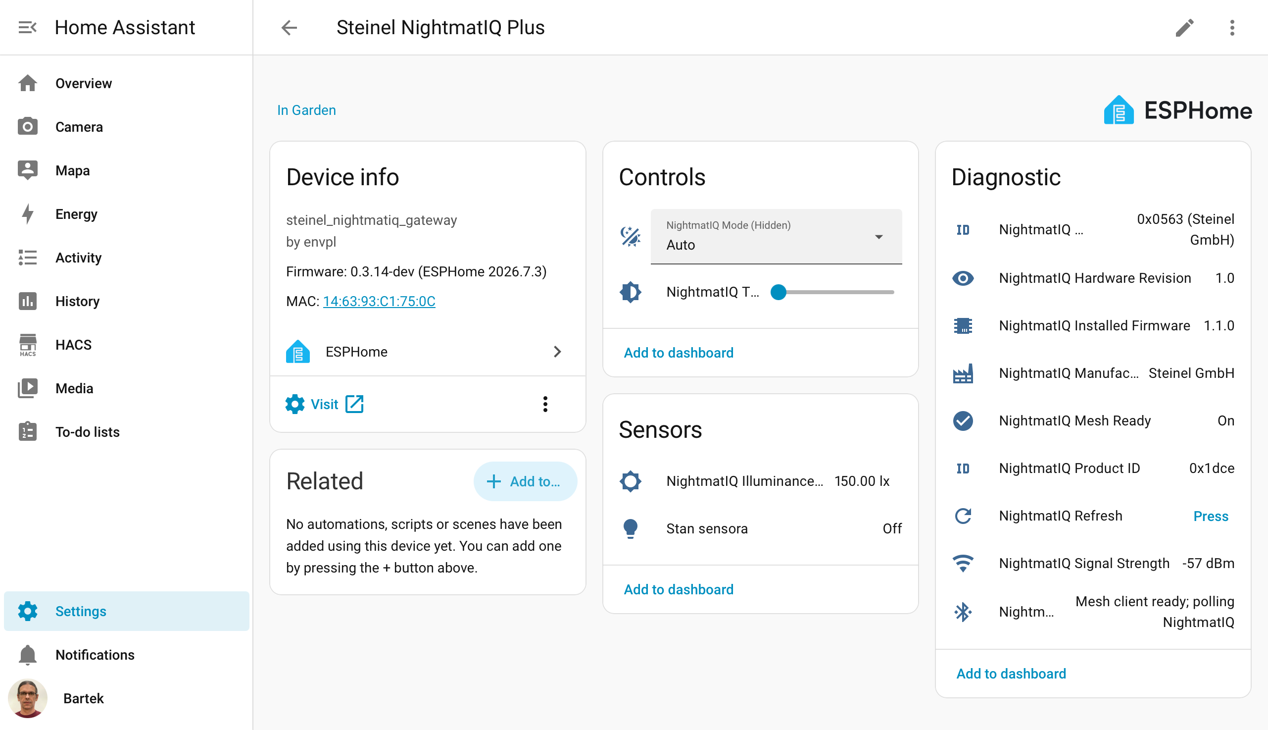 NightmatIQ device in Home Assistant