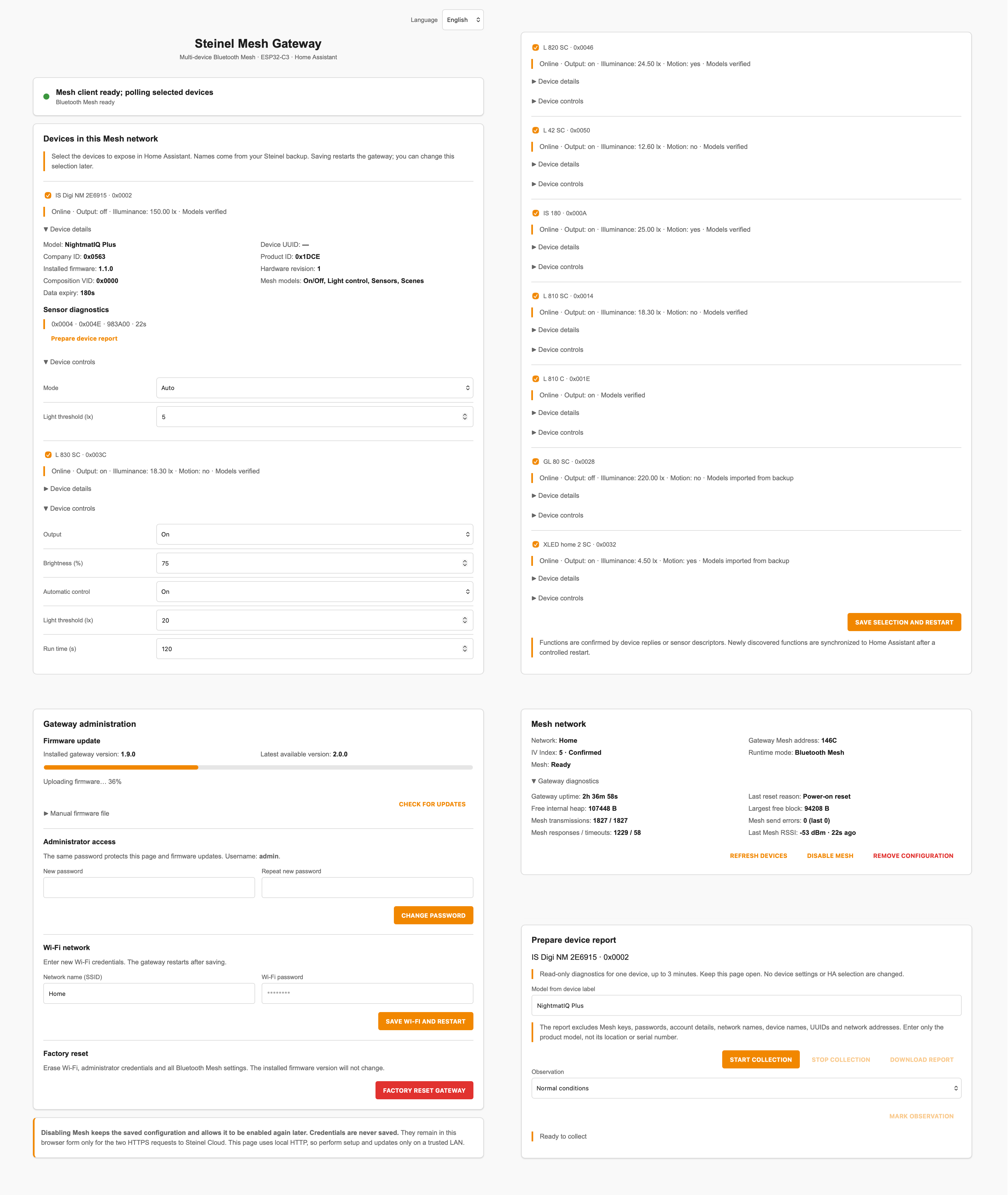 Steinel Mesh Gateway local web interface